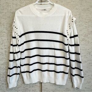 IKKS Women Striped Black and White Sweater Sz L Nautical Coastal Preppy Prep